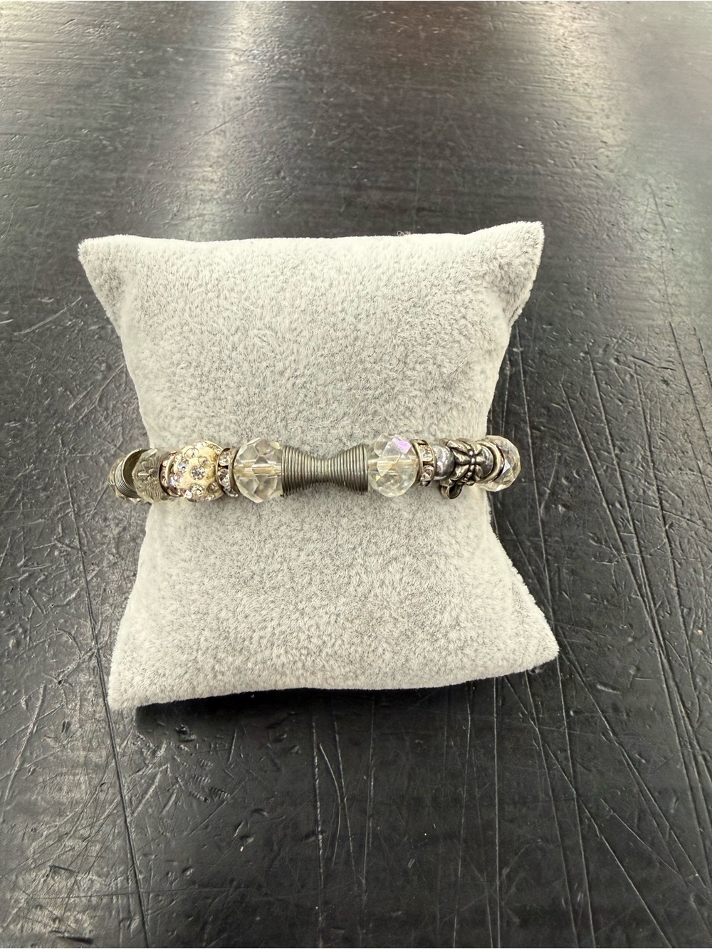 Crystal Accent Silver-Tone Bead Bracelet